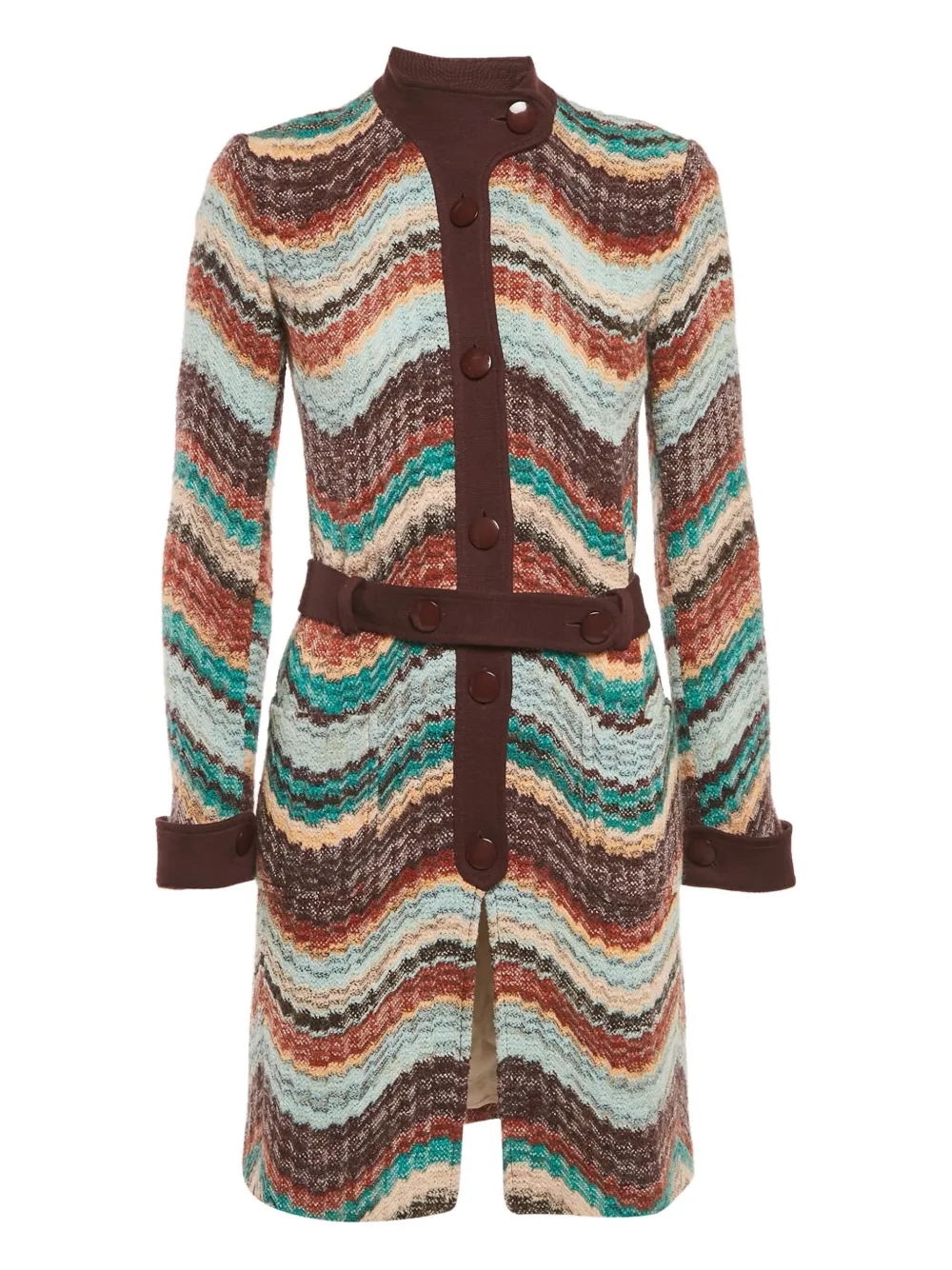 Pre-owned Missoni Zigzag Belted Coat In Brown