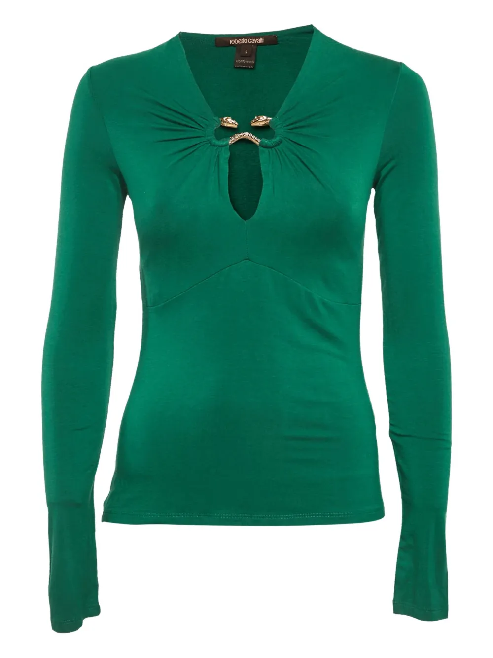 Pre-owned Roberto Cavalli Snake-embellished Jersey Top In Green