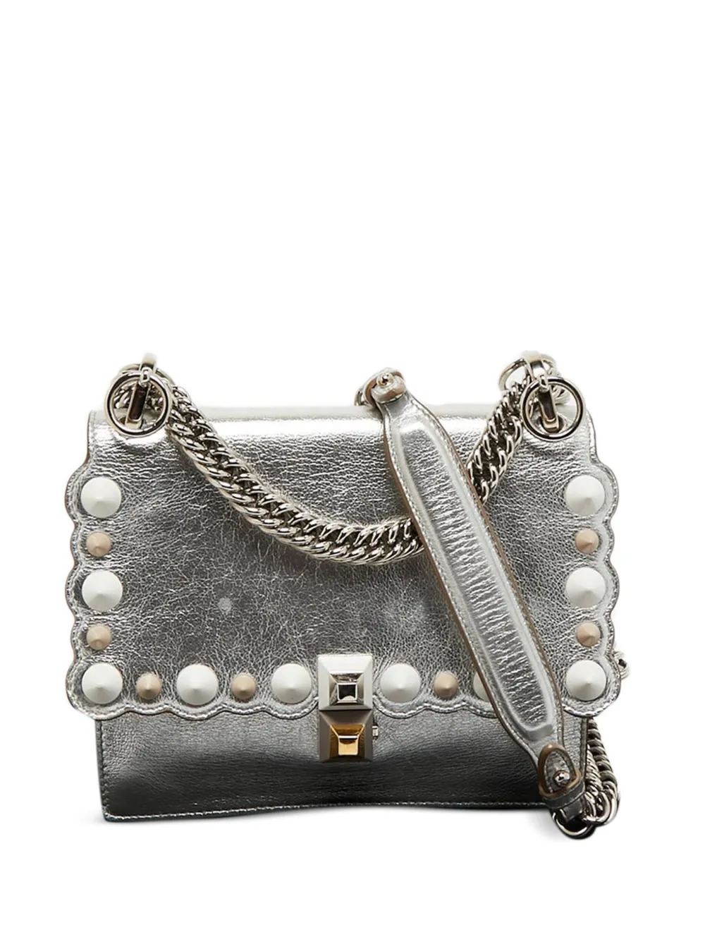 Fendi Pre-Owned Borsa Kan con bordo a smerlo e catena - Argento