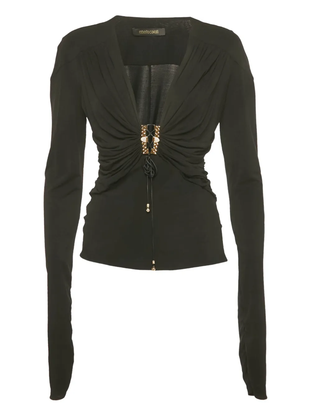 Pre-owned Roberto Cavalli Vintage Embellished Lace-up Top In Black