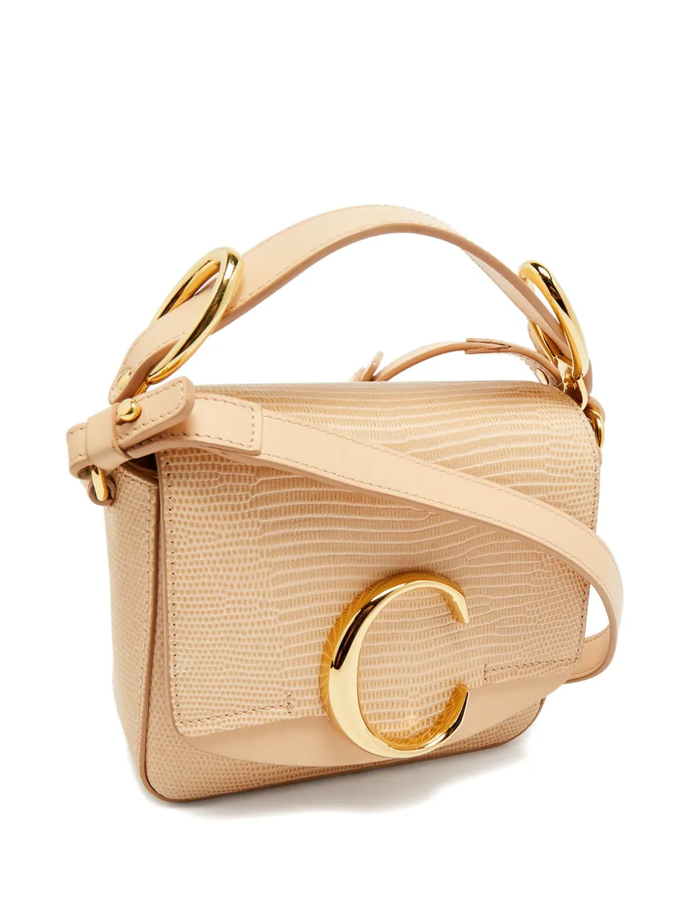 Pre-owned Chloé Mini C Lizard-embossed Cross Body Bag In Brown