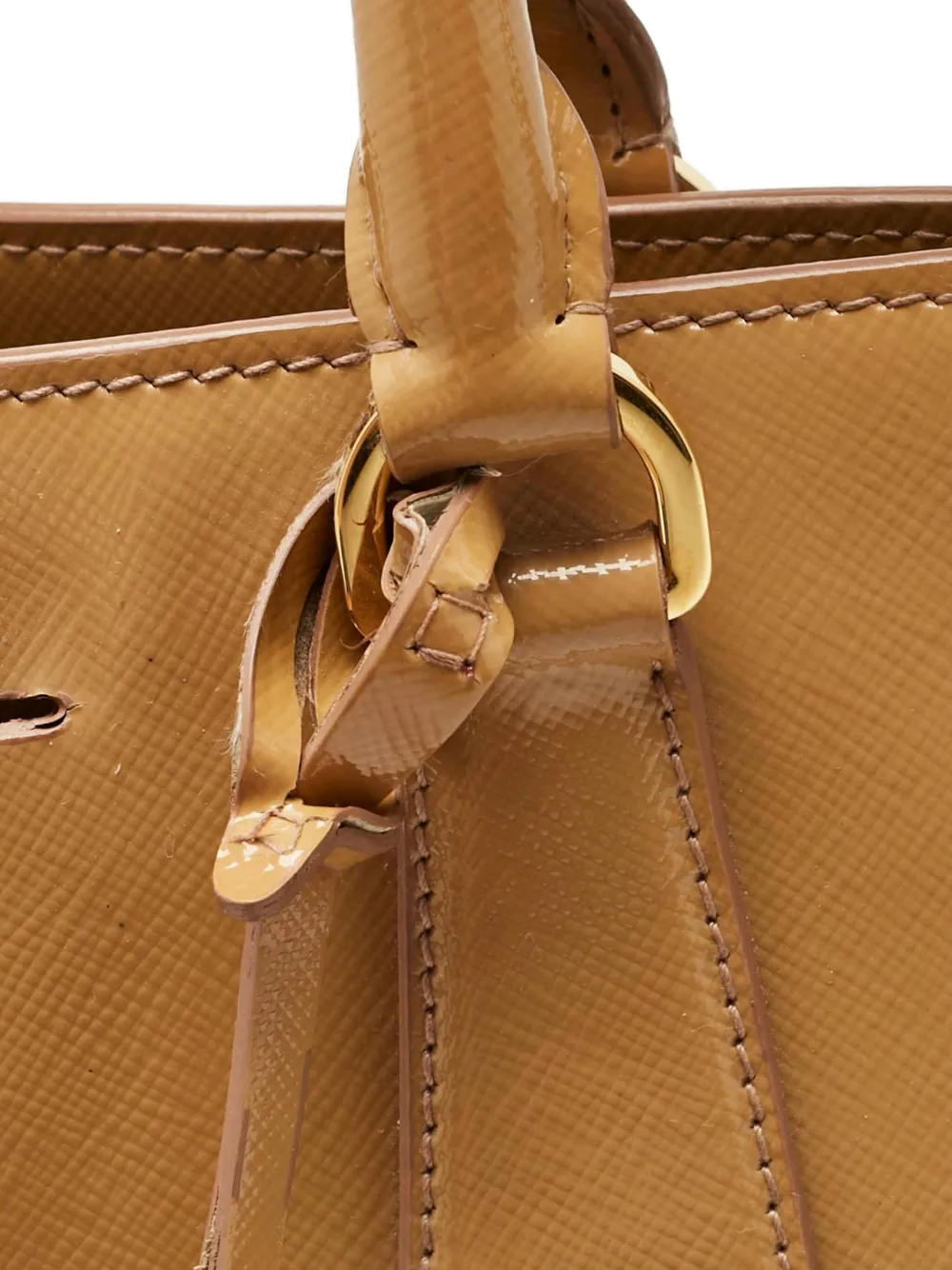 Pre-owned Prada Gardener Patent Leather Tote Bag In Brown