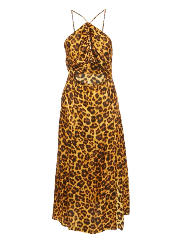 oasis animal print midi dress Oasis Women's Printed Chiffon Shoulder Detail Shirred Back Midi Dress in Animal