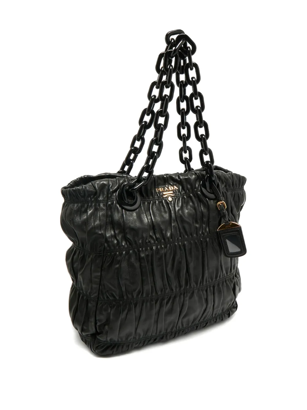 Pre-owned Prada Ruched Chain Tote In Black