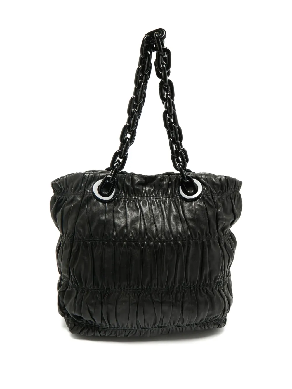 Pre-owned Prada Ruched Chain Tote In Black