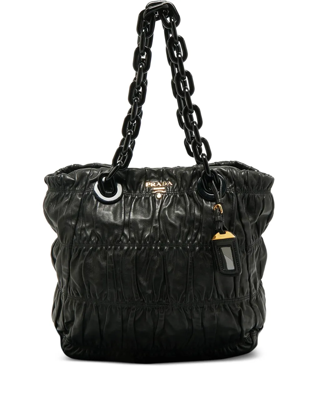 Pre-owned Prada Ruched Chain Tote In Black