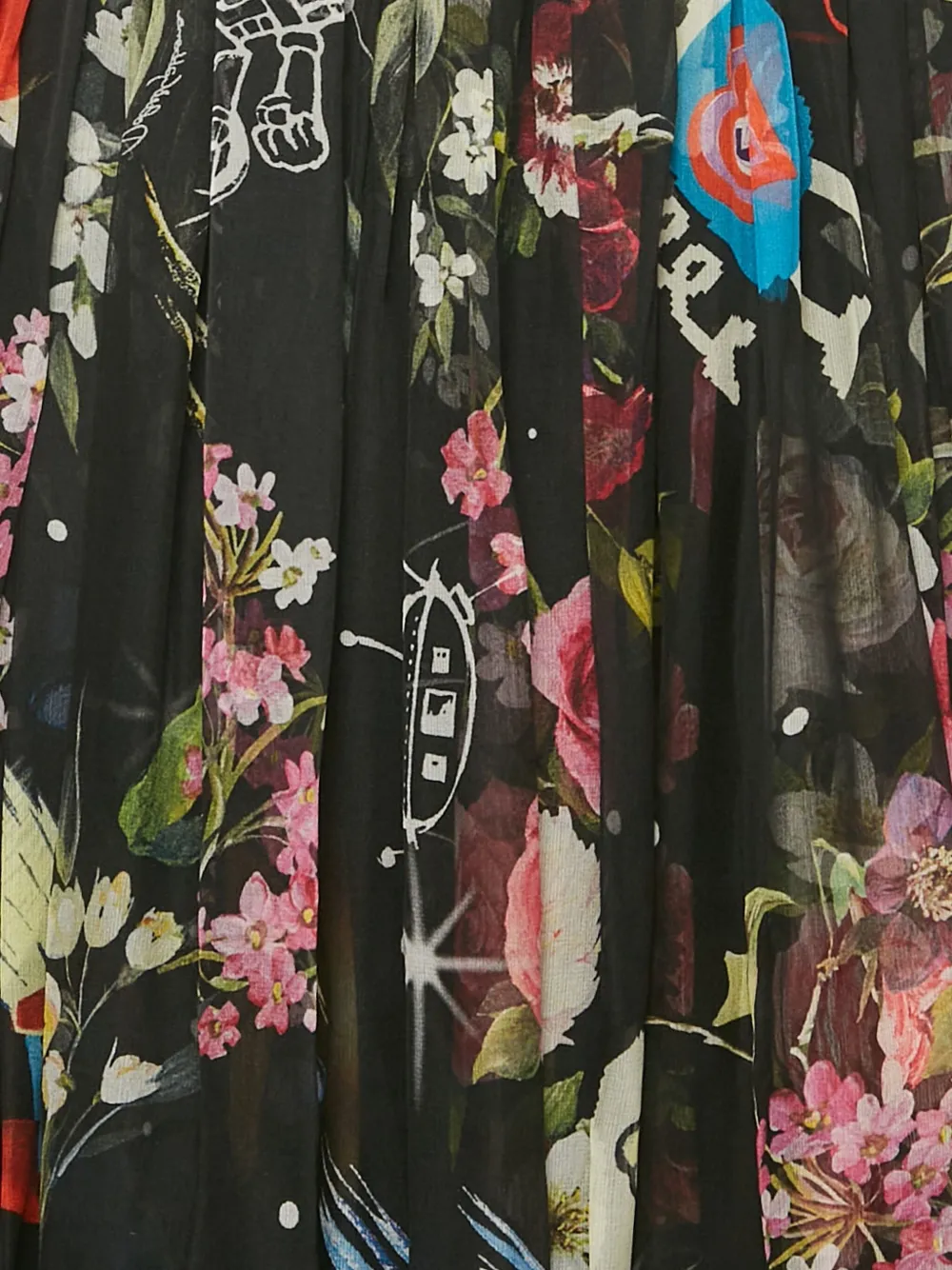 Pre-owned Dolce & Gabbana Floral-print Pleated Midi Skirt In Black