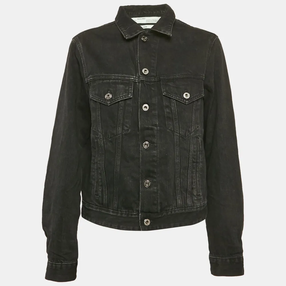 Off-White Pre-Owned Giacca denim con ricamo a fiori - Nero