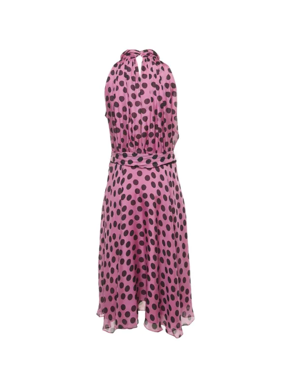 vintage pink polka dot dress Gown Town Polka Dot Midi Dress Womens Large Pink Vintage Retro Cottagecore