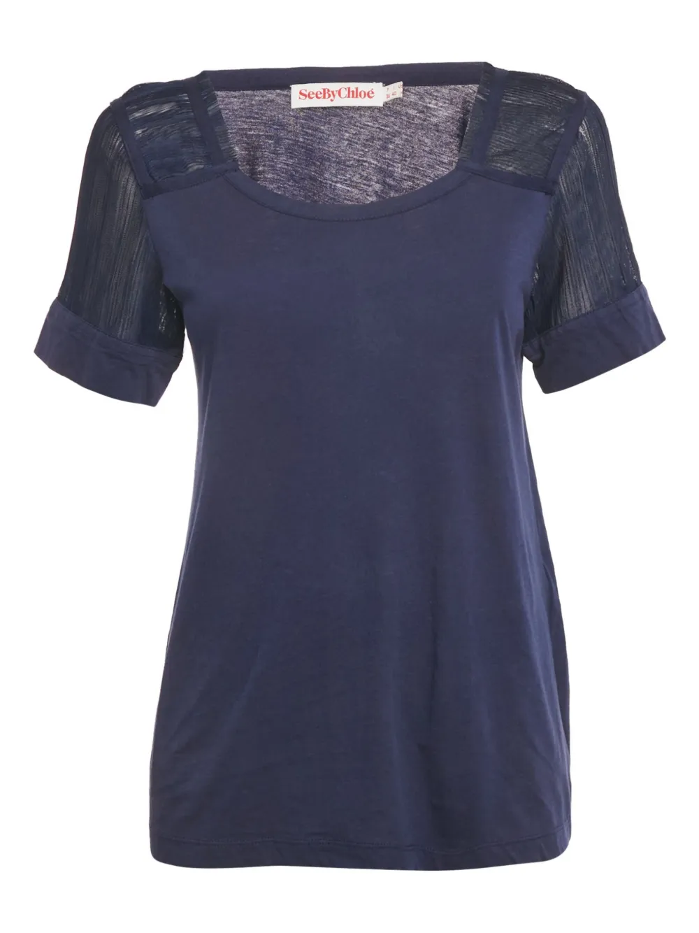 Pre-owned See By Chloé Vintage Tulle-insert Top In Blue