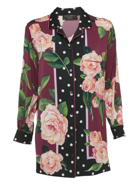 Dolce & Gabbana Pre-Owned rose-print polka-dot shirt