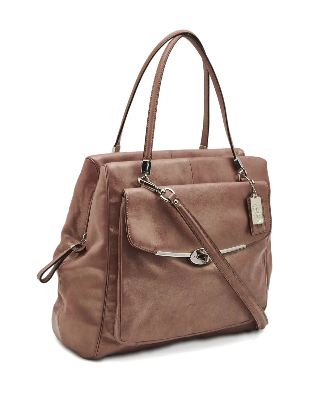 COACH Pre-owned Metallic-leather Satchel Bag In Sand