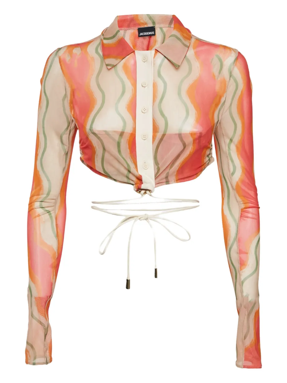Pre-owned Jacquemus Le Raphia La Chemise Abaca Wave-print Mesh Shirt In Pink
