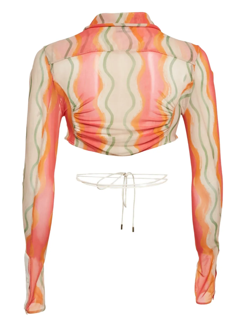 Pre-owned Jacquemus Le Raphia La Chemise Abaca Wave-print Mesh Shirt In Pink