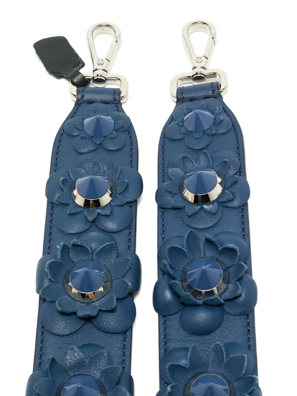 FENDI Pre-owned Flower-appliqué Leather Shoulder Strap In Blue