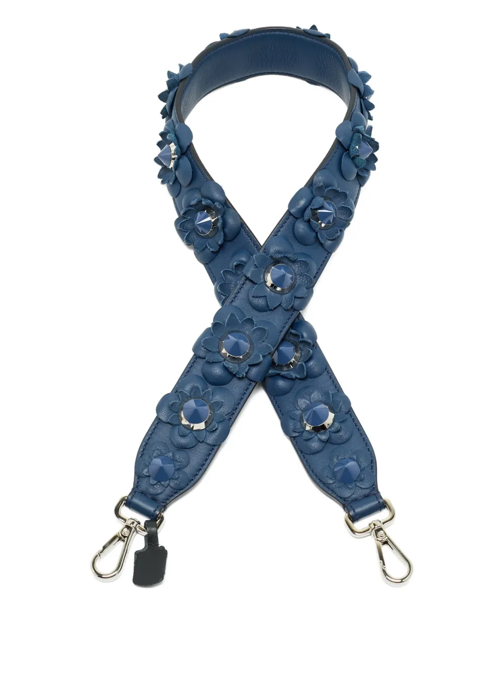 Pre-owned Fendi Flower-appliqué Leather Shoulder Strap In Blue