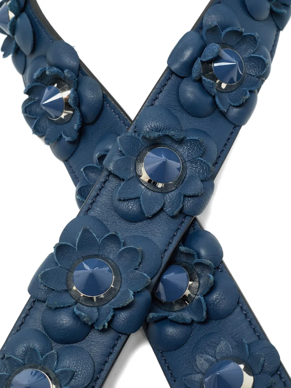 FENDI Pre-owned Flower-appliqué Leather Shoulder Strap In Blue