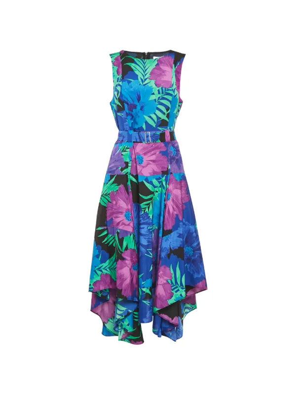 calvin klein printed midi dress Calvin Klein Halter Neck Floral Print A Line Midi Dress, Womens, 16, Light Olive Multi