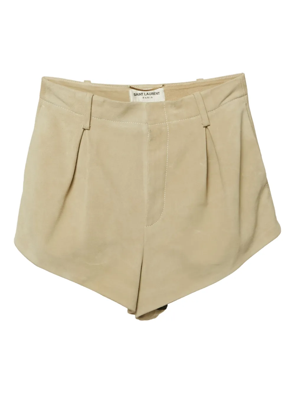 Pre-owned Saint Laurent Pleated Suede Shorts In Neutral