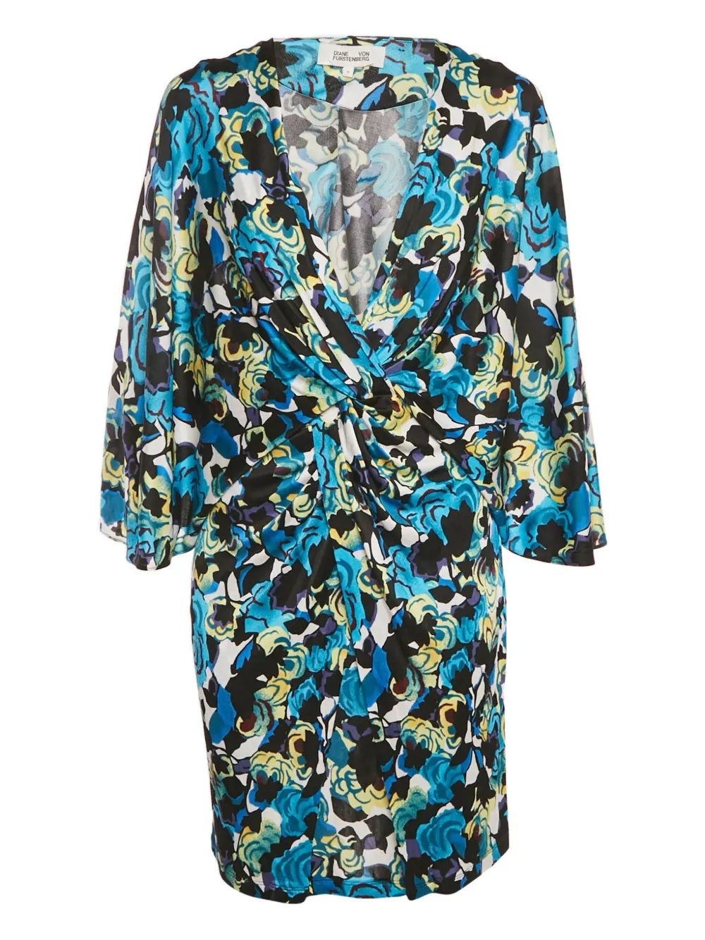 Pre-owned Diane Von Furstenberg Twist-front Floral Mini Dress In Blue