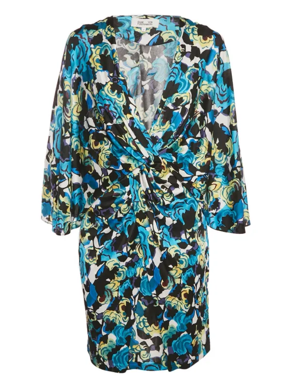 dvf blue floral dress DVF Diane Von Furstenberg twist-front Floral Mini Dress | Blue