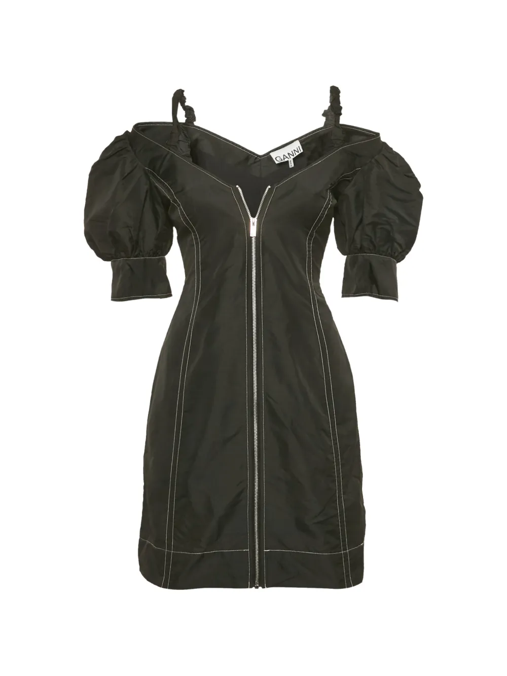 GANNI off-shoulder mini dress - Nero