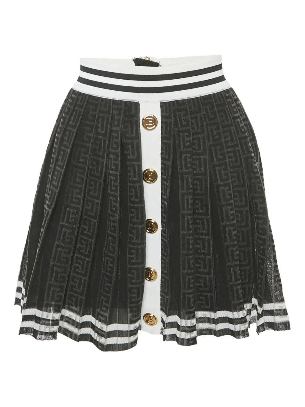 Pre-owned Balmain Monogram Pleated Skirt In Black