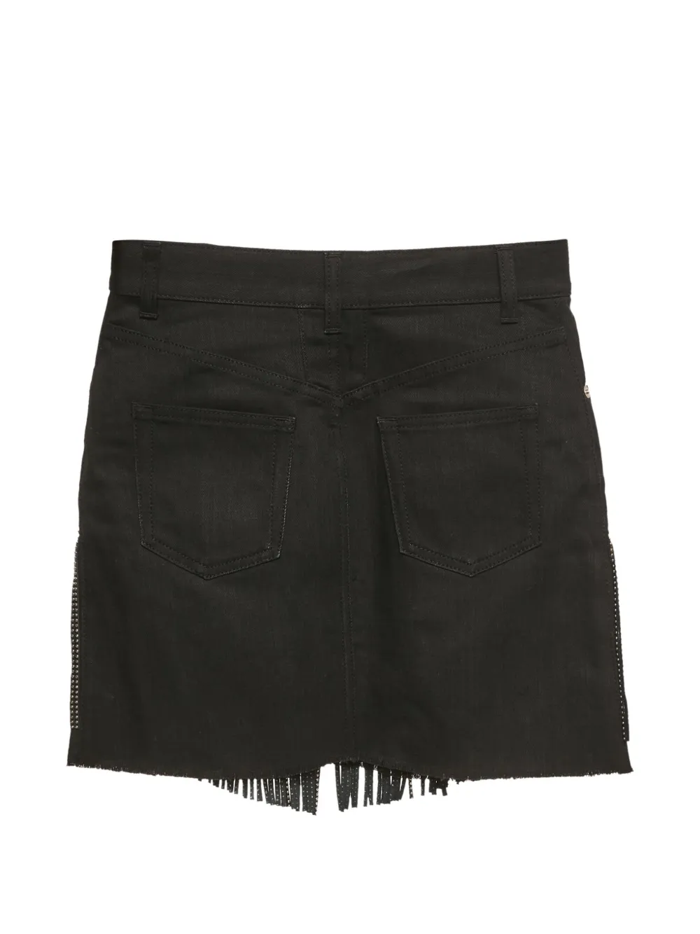 Saint Laurent Pre-Owned fringed-trim denim skirt - Zwart