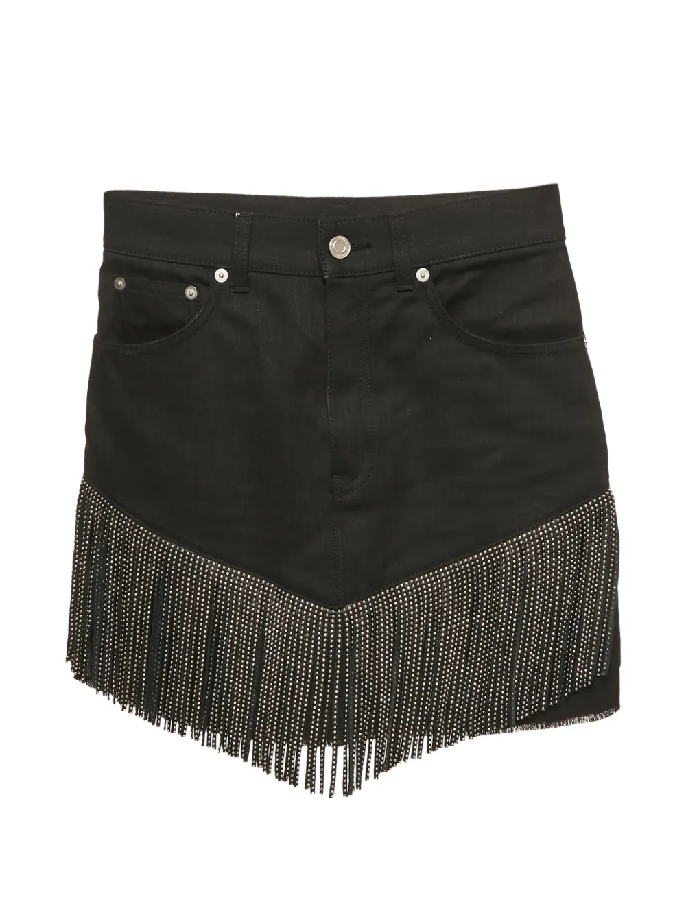 Saint Laurent Pre-Owned fringed-trim denim skirt - Nero