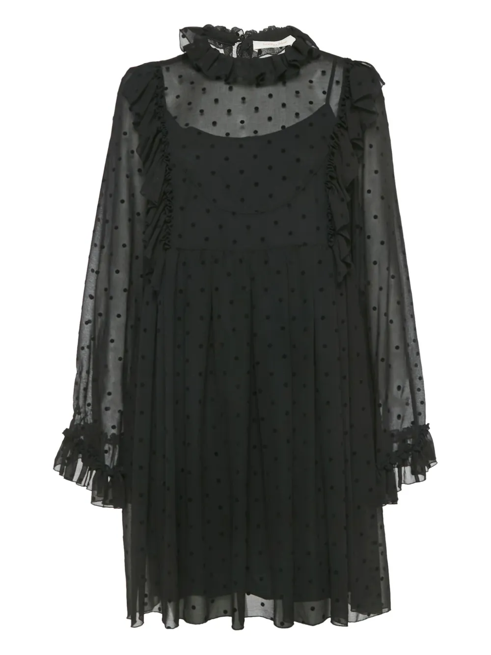 Pre-owned See By Chloé Flocked-spot Chiffon Dress In Black