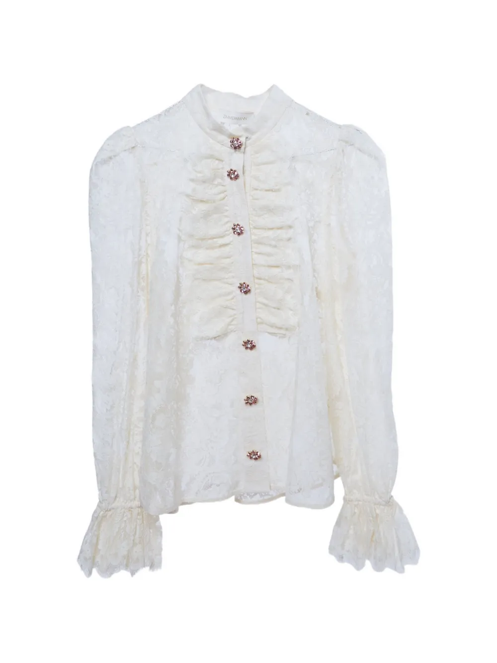 Pre-owned Zimmermann Laced Ruffled Blouse In Neutral