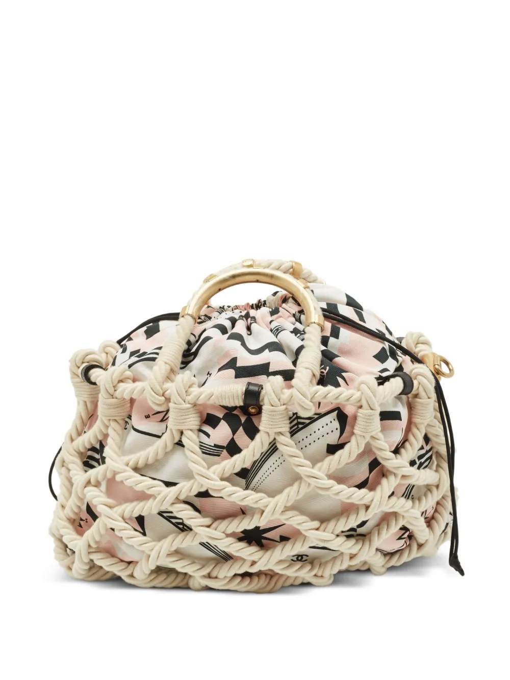 Pre-owned Chanel Rope-detail Graphic-print Tote Bag In Neutral