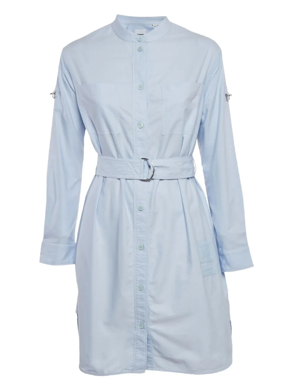 Pre-owned Burberry Embroidered-logo Belted Shirt Midi Dress In Blue