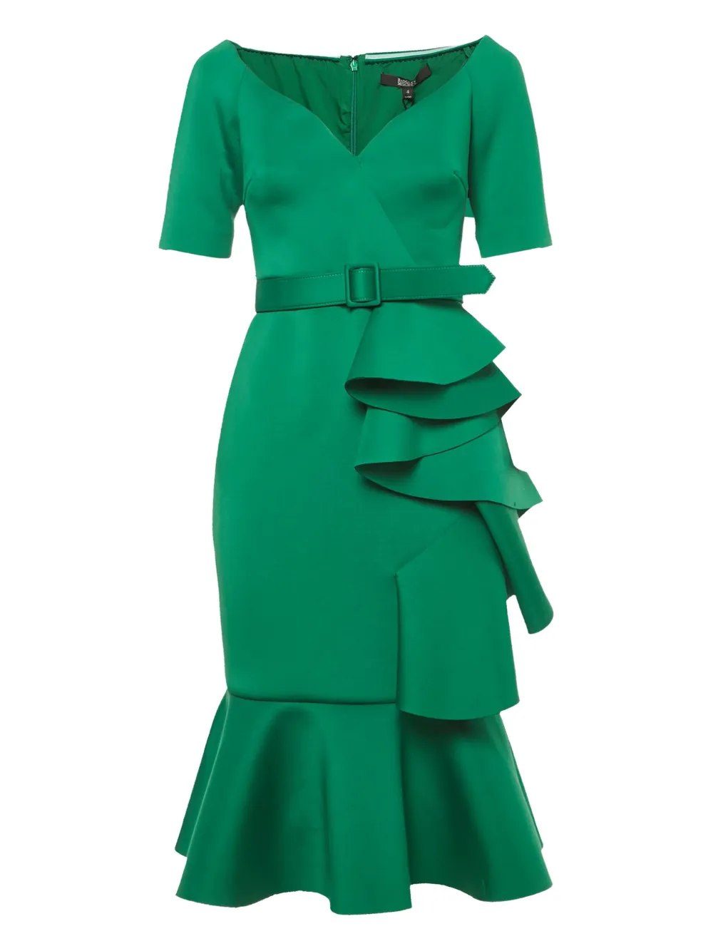Pre-owned Badgley Mischka Ruffled Midi Dress In Green