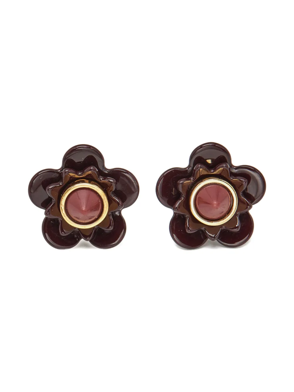 Pre-owned Fendi Blossom Flower Earrings In Brown