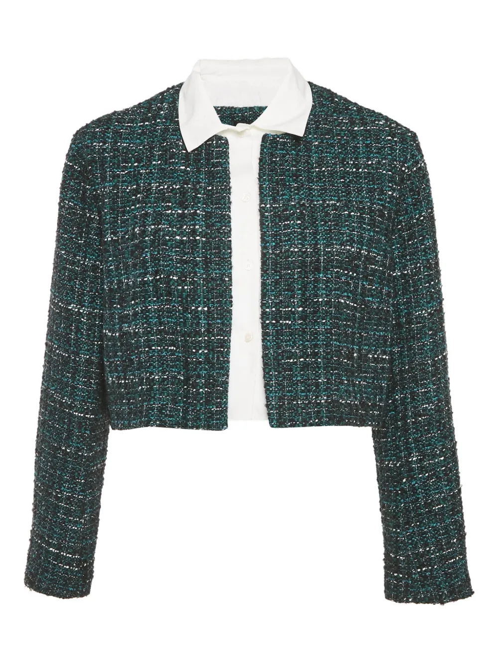 Maje tweed contrasting-collar jacket | Green | Image 1