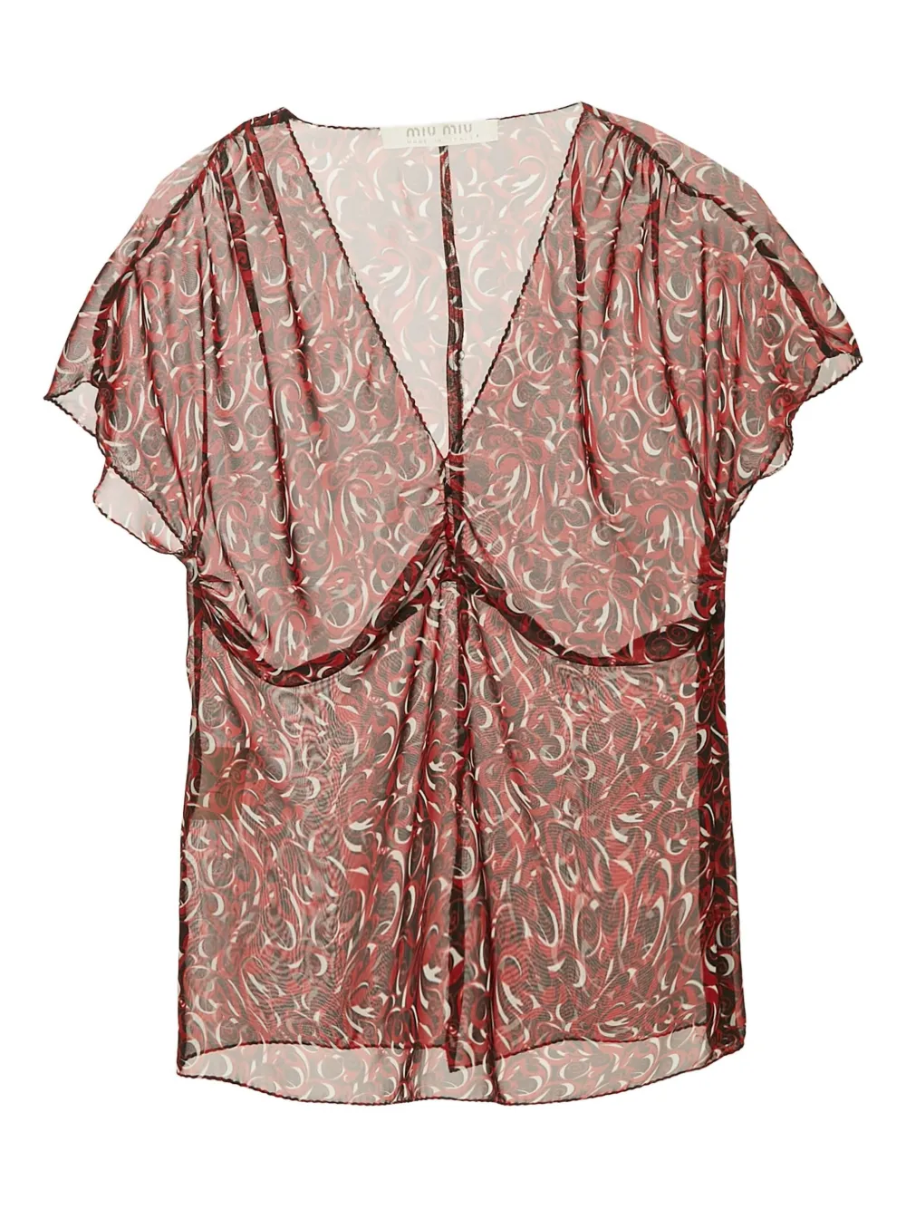 Miu Miu Pre-Owned graphic-print ruched top | Red | Image 1