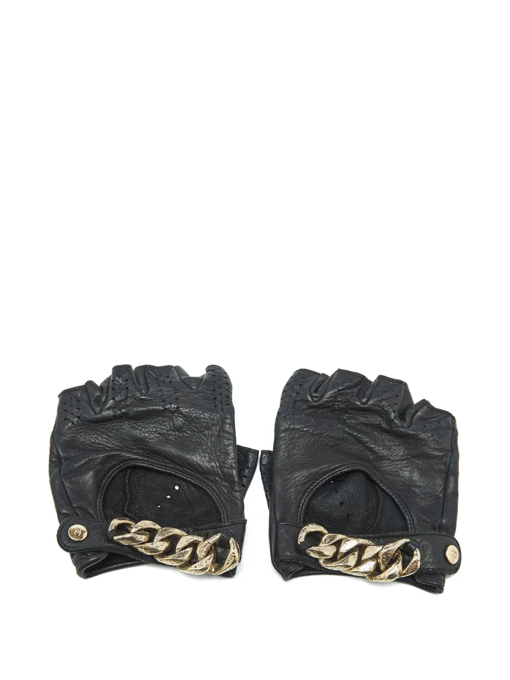 Pre-owned Chanel Chain-link Leather Gloves In Black