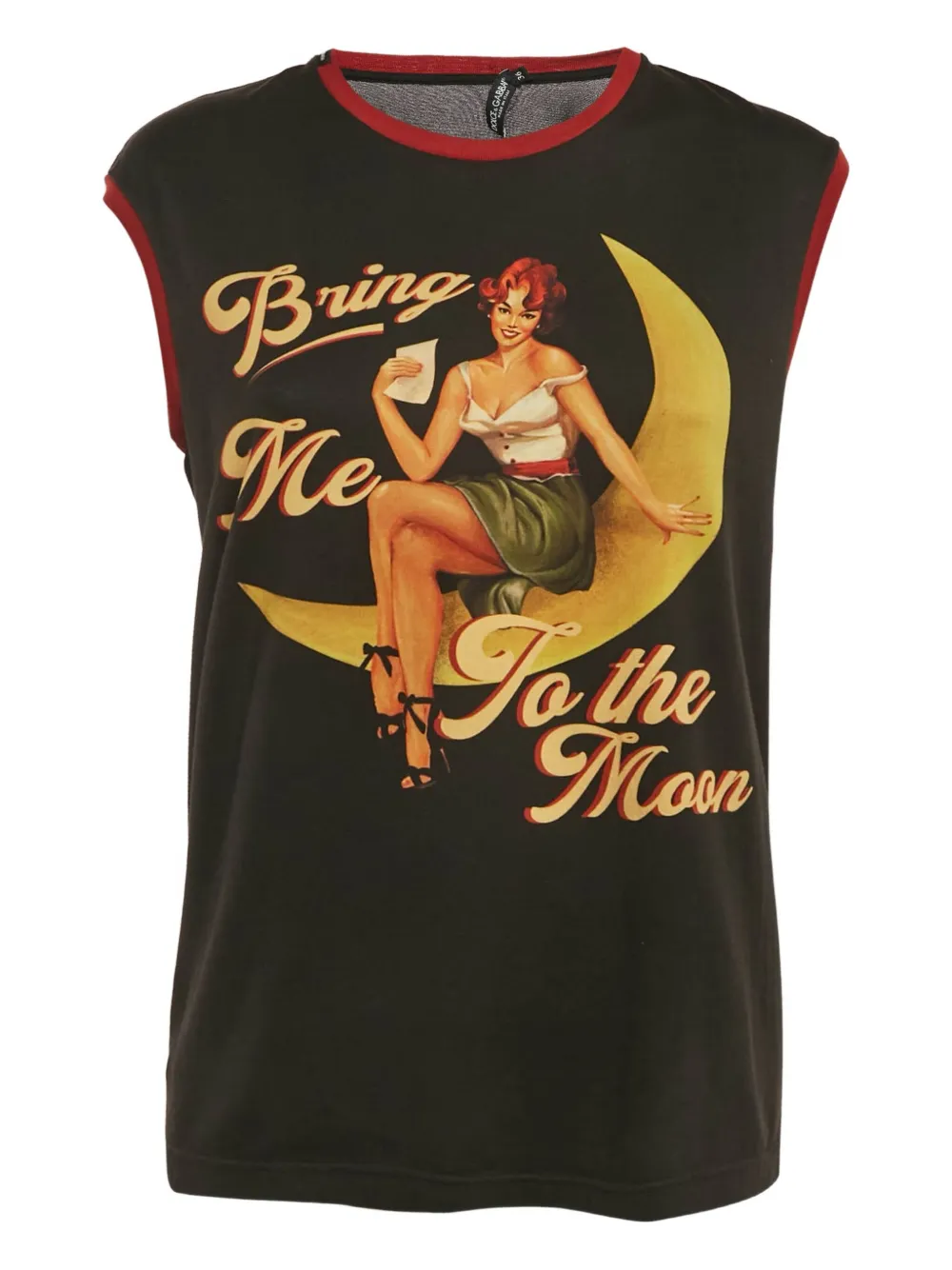 Pre-owned Dolce & Gabbana Bring Me To The Moon-print Sleeveless Top In Black