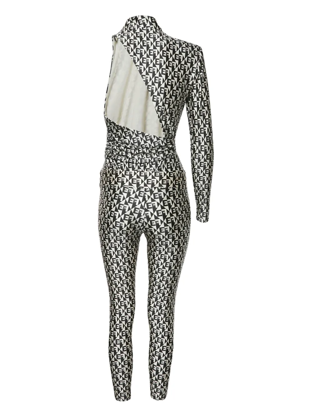 Pre-owned Elisabetta Franchi Monogram-print Bodysuit And Leggings Set In Black