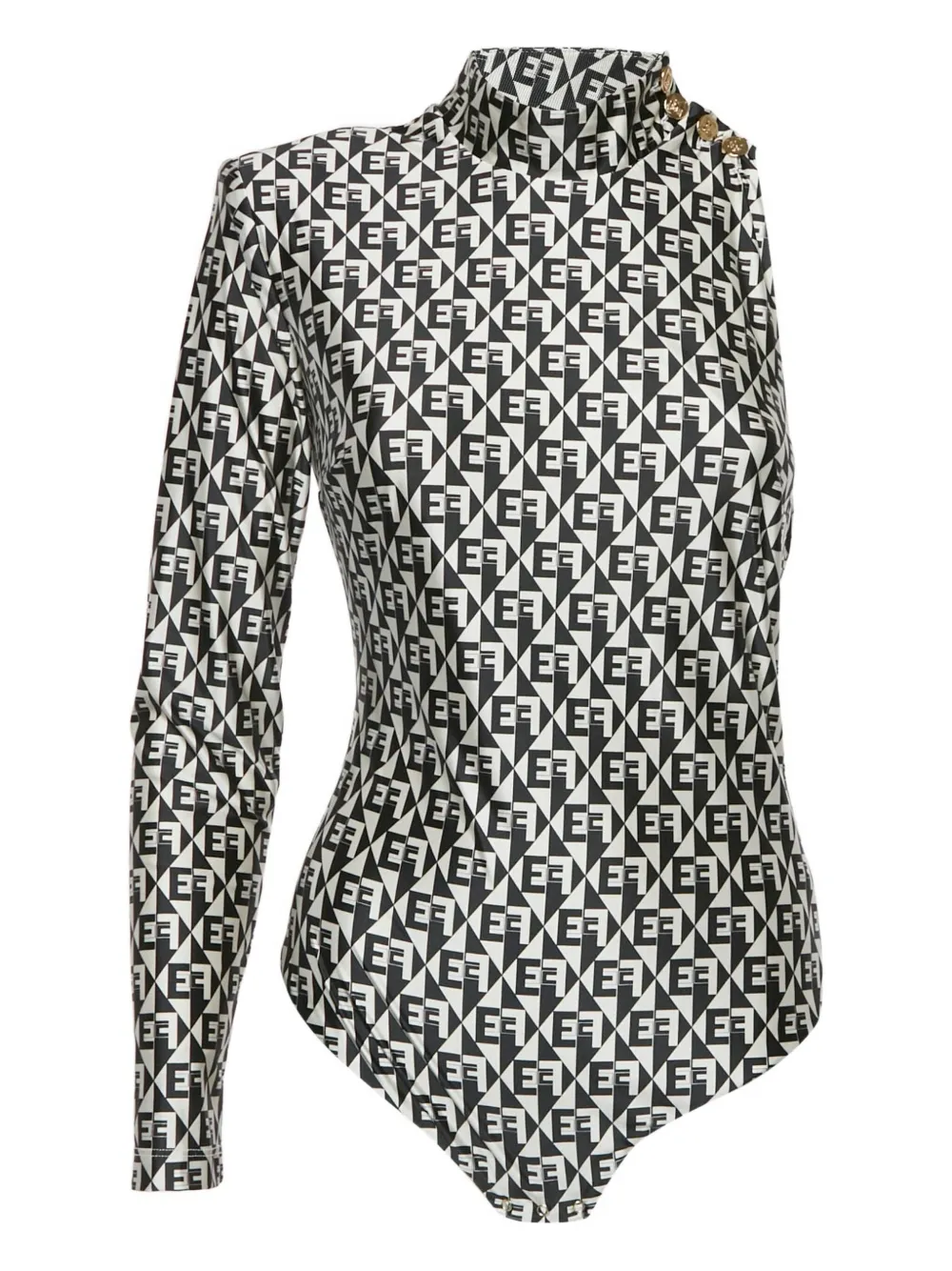 Pre-owned Elisabetta Franchi Monogram-print Bodysuit And Leggings Set In Black