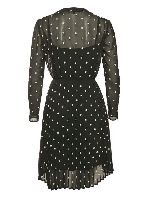 Maje floral-embroidered Pleated Dress | Black | FARFETCH NO