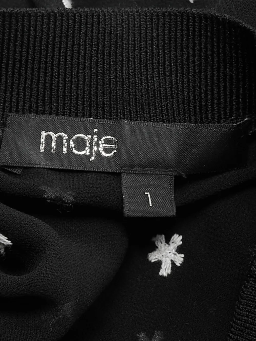 Pre-owned Maje Floral-embroidered Pleated Dress In Black