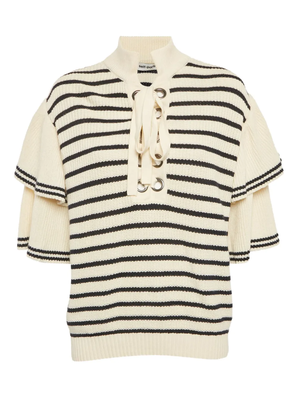Self-Portrait stripe-pattern knitted T-shirt | Neutrals | Image 1