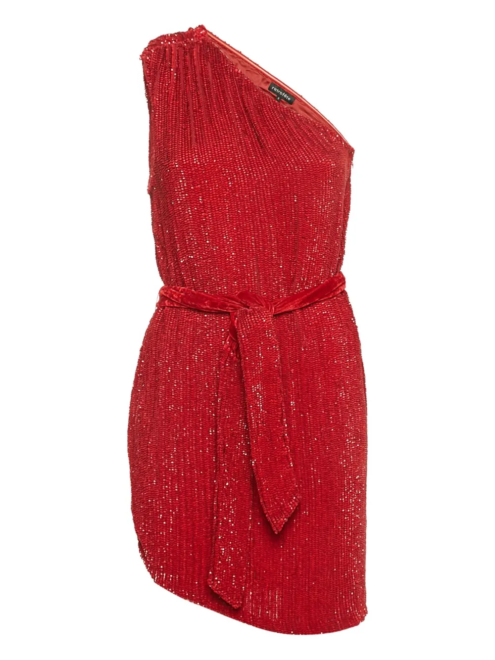 Retrofete robe courte brodée de sequins à design à une épaule | rouge | Image 1