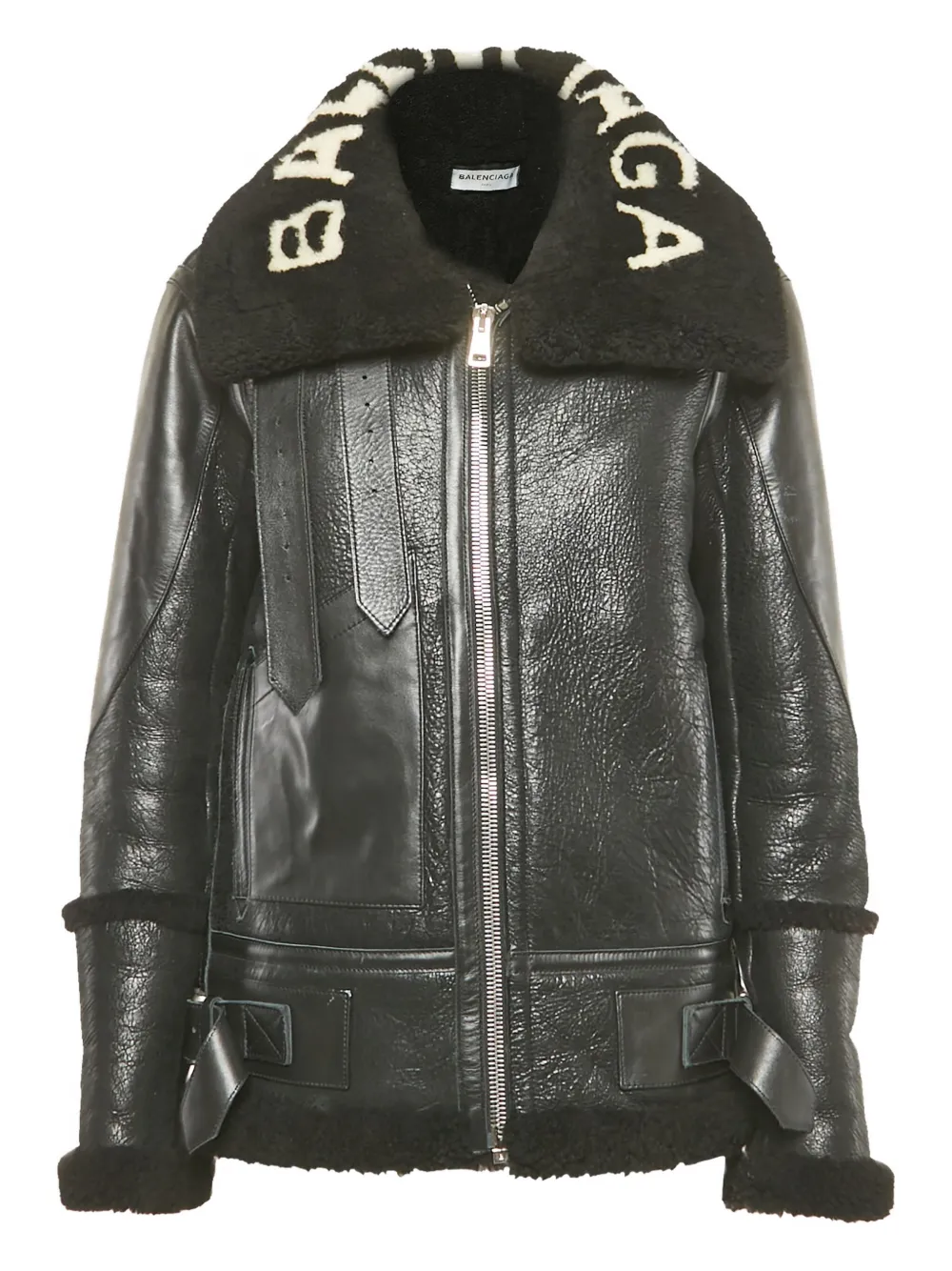 Balenciaga Pre-Owned Giacca in pelle con collo in shearling - Nero