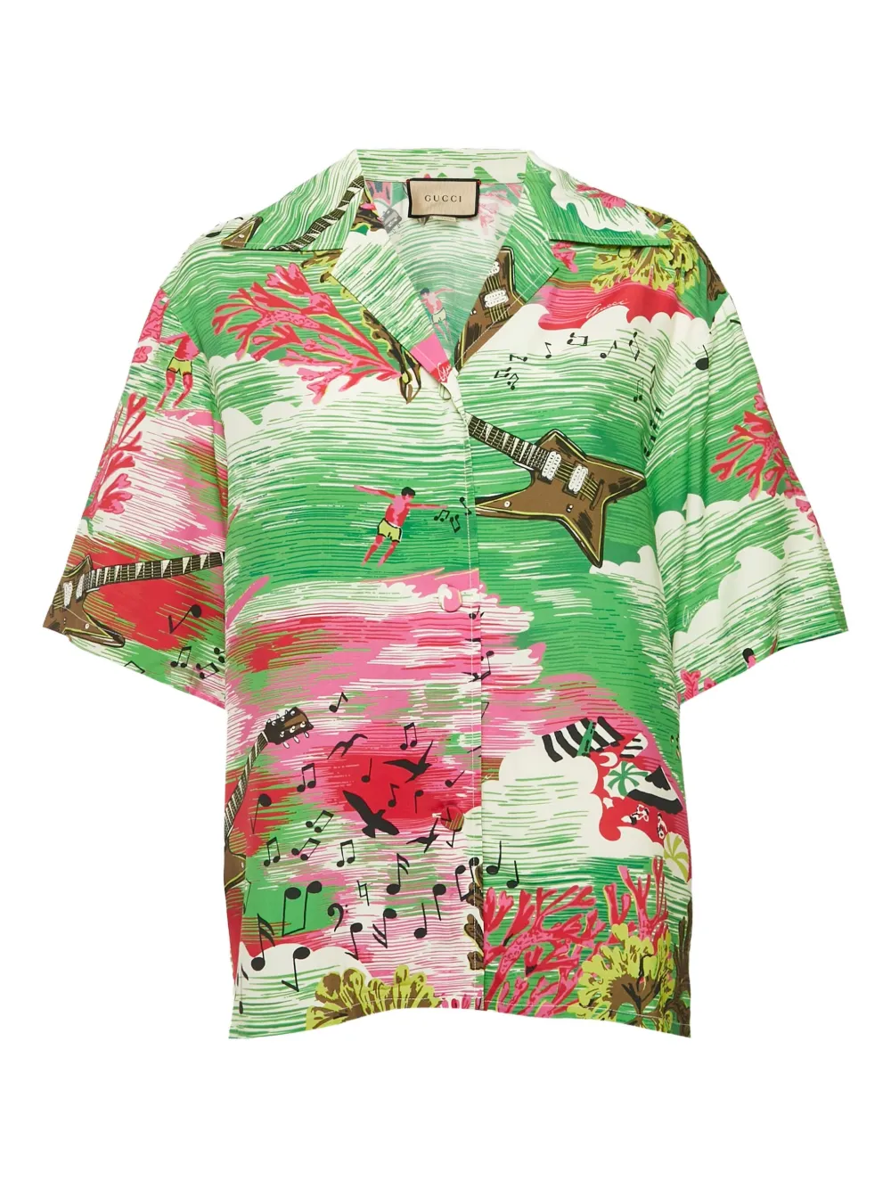 Pre-owned Gucci Guitar-print Short-sleeve Shirt In Green