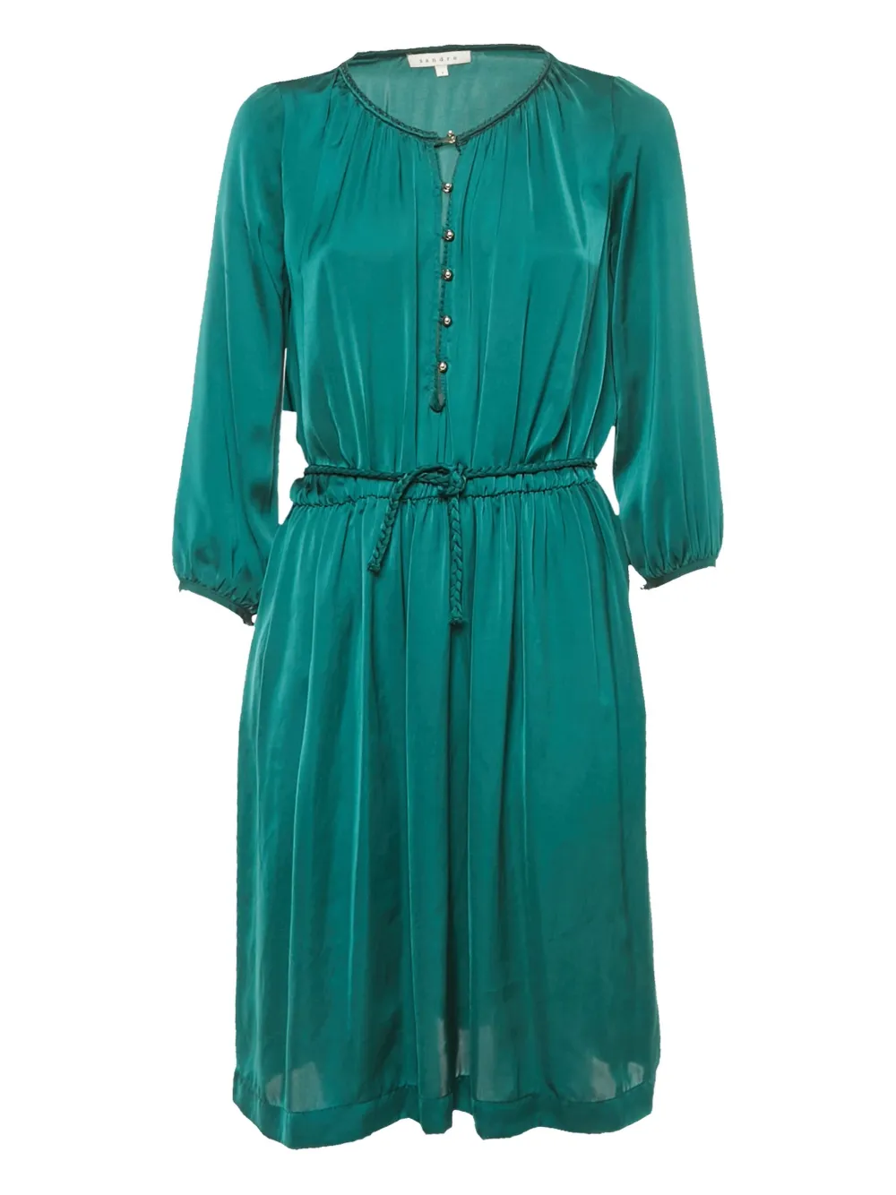 Pre-owned Sandro Braided-tie Satin Midi Dress In Green