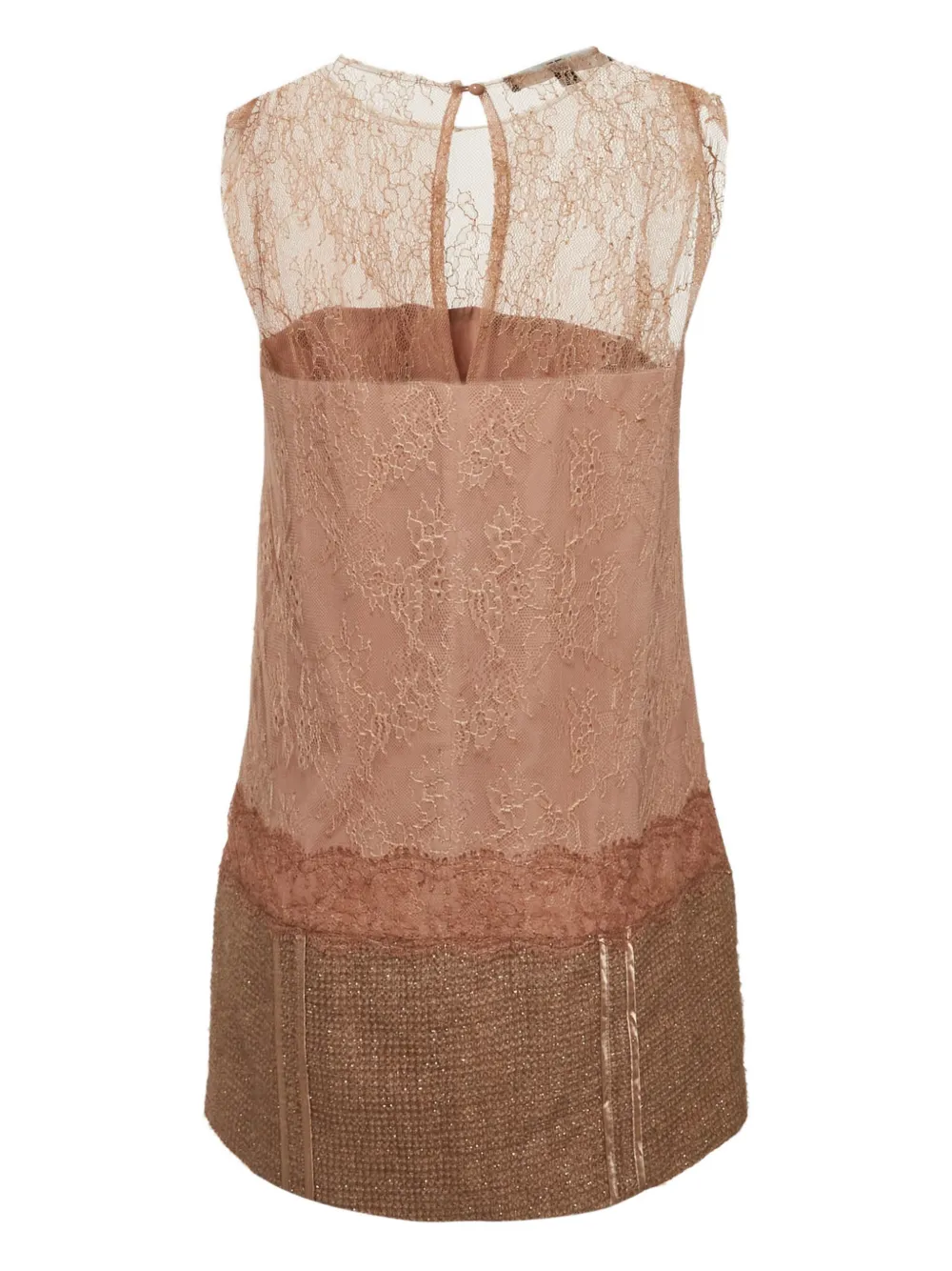 Elisabetta Franchi Mini-jurk met kanten vlak en tweed afwerking - Bruin