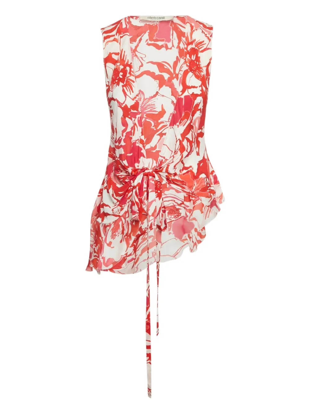 Pre-owned Roberto Cavalli Floral-print Asymmetric Top In Red
